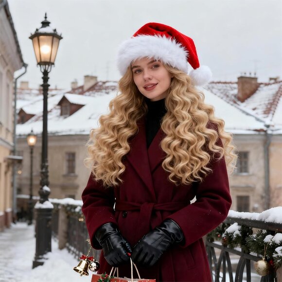 2Pcs Christmas Santa Hat for Adults, Red Velvet Double Layer Xmas Party Hat - Picture 3 of 8